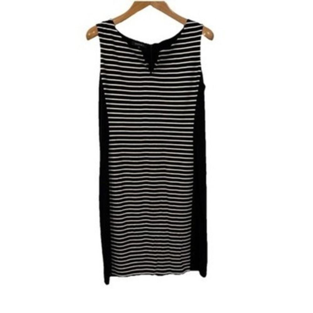 Lafayette 148 New York Sleeveless Sheath Dress Size L Black White Stripe Evening